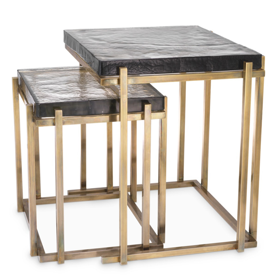 Niemeyer side table set of 2 vintage brass/glass 62.5 cm