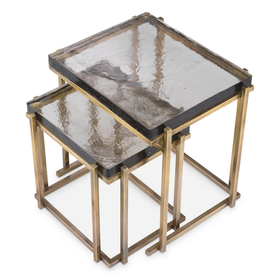 Niemeyer side table set of 2 vintage brass/glass 62.5 cm