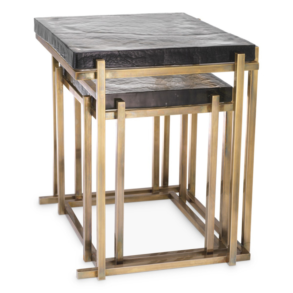 Niemeyer side table set of 2 vintage brass/glass 62.5 cm