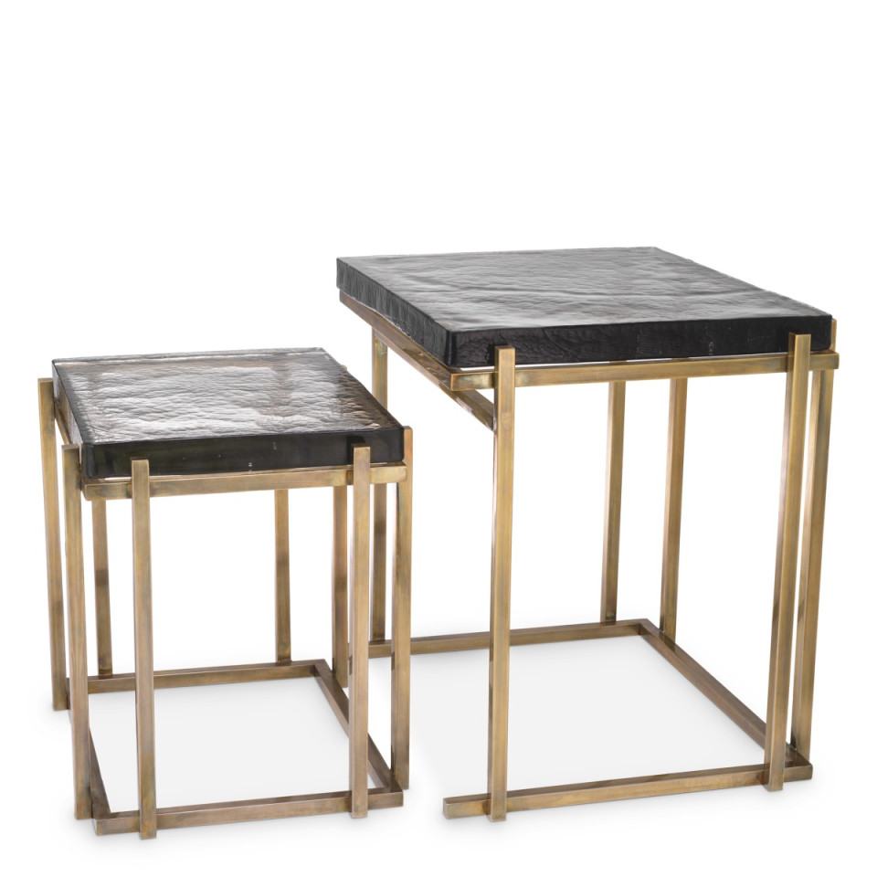 Niemeyer side table set of 2 vintage brass/glass 62.5 cm