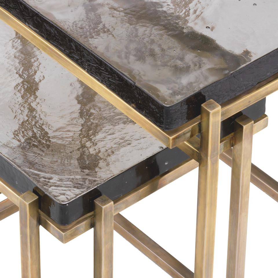 Niemeyer side table set of 2 vintage brass/glass 62.5 cm