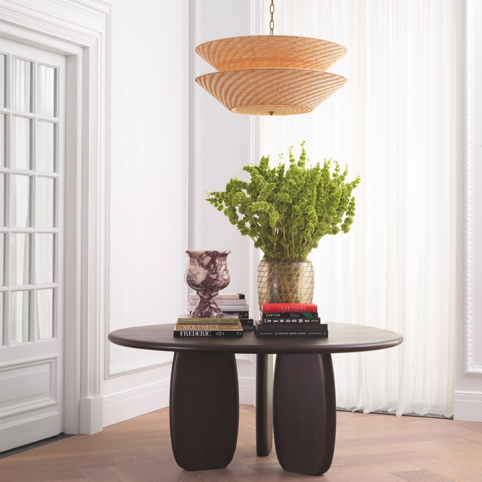 Tavira chandelier natural rattan/vintage brass 85 cm