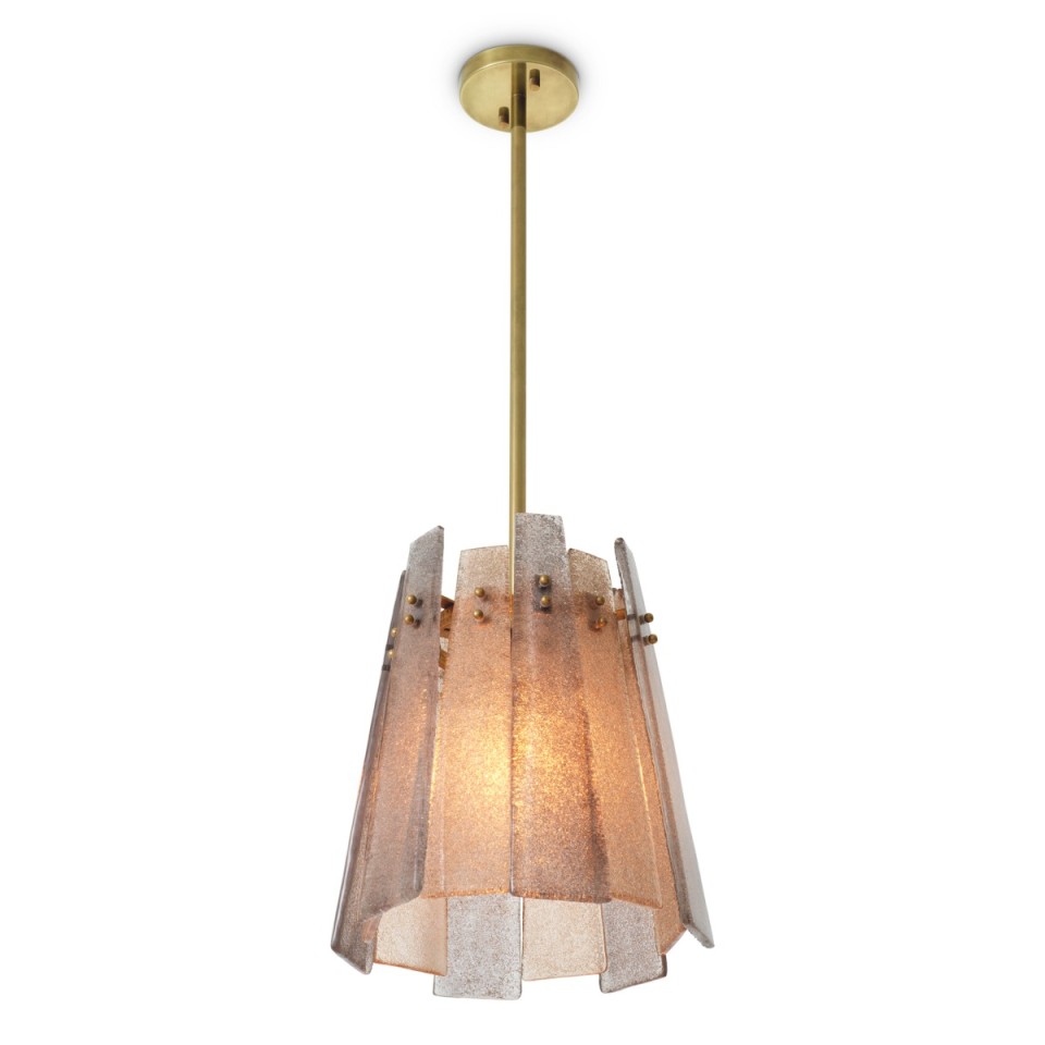 Cortese taklampa vintage mässing/grå rökglas 39 cm