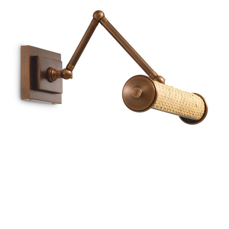 Luca S picture light antique brass/natural rattan 29.5 cm