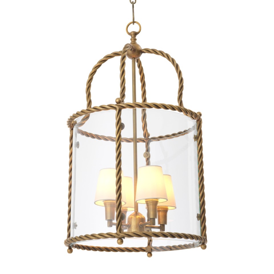 Preston taklampa vintage mässing/klart glas 46 cm