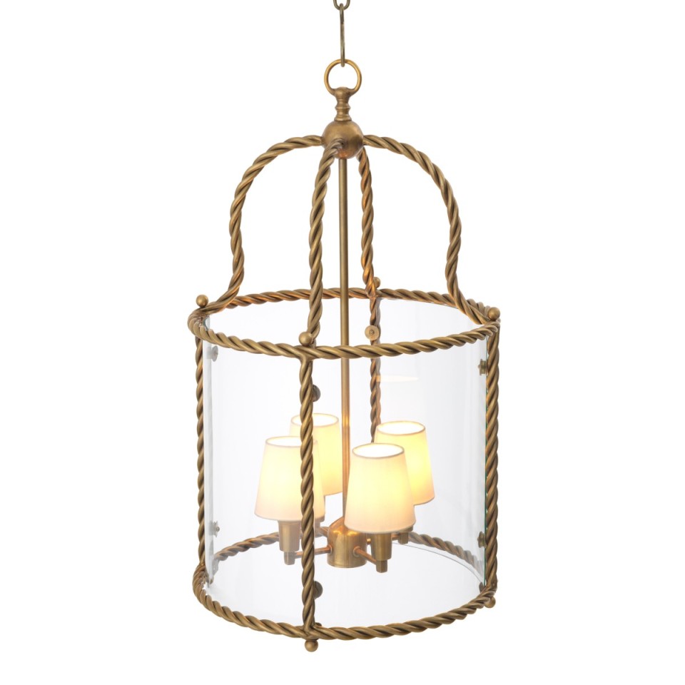 Preston taklampa vintage mässing/klart glas 46 cm