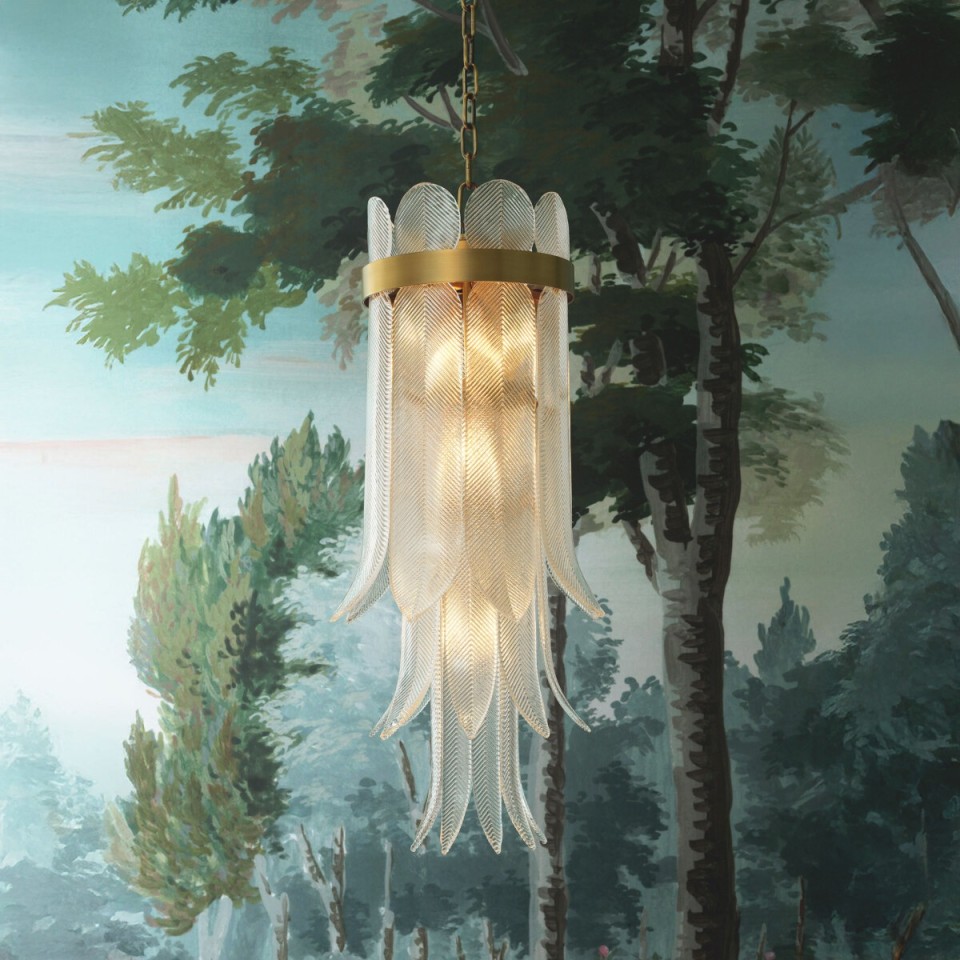 Erika S chandelier antique brass/clear glass 35 cm