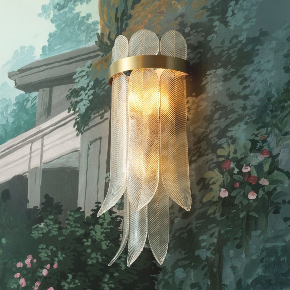 Erika wall light antique brass/clear glass 66.5 cm