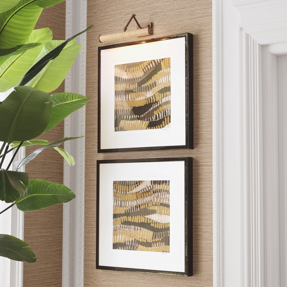 Luca L picture light antique brass/natural rattan 43 cm