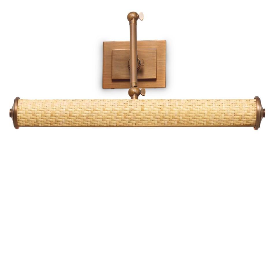 Luca L picture light antique brass/natural rattan 43 cm