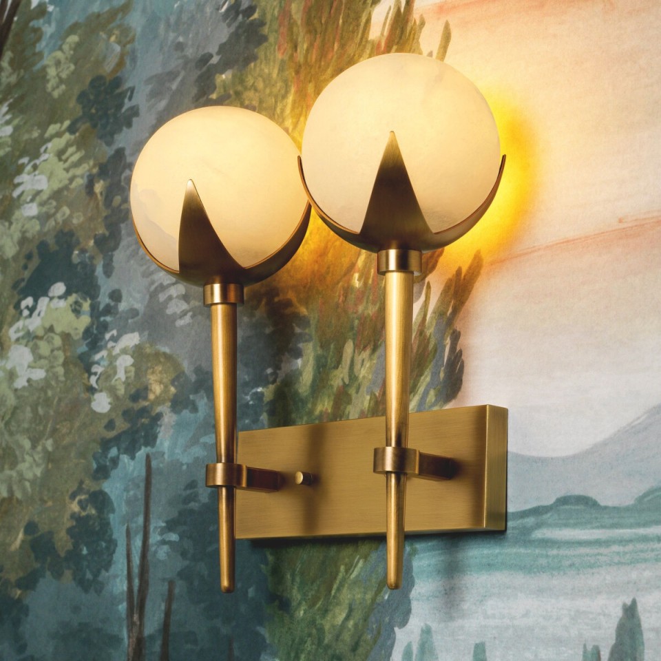 Alesa double wall light antique brass/alabaster 35 cm