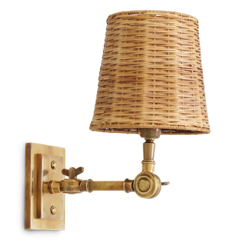 Wentworth vägglampa vintage mässing/rattan 25,5 cm