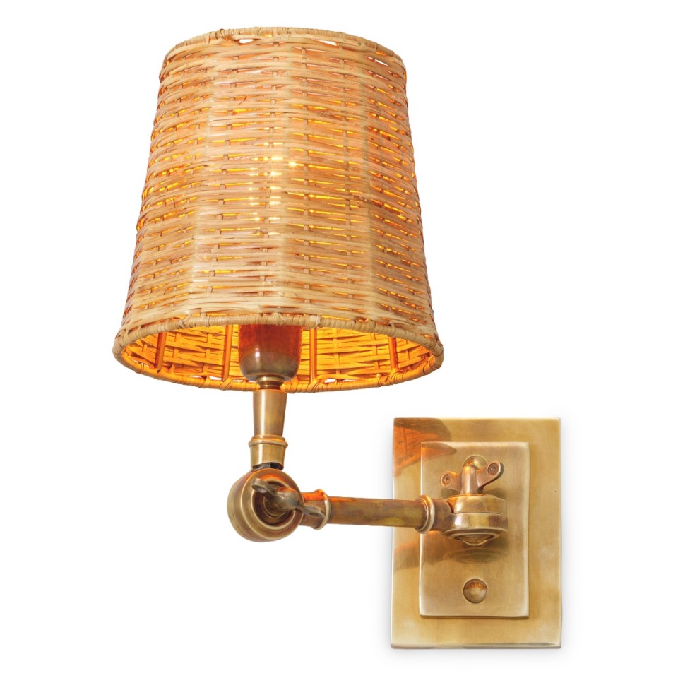 Wentworth vägglampa vintage mässing/rattan 25,5 cm