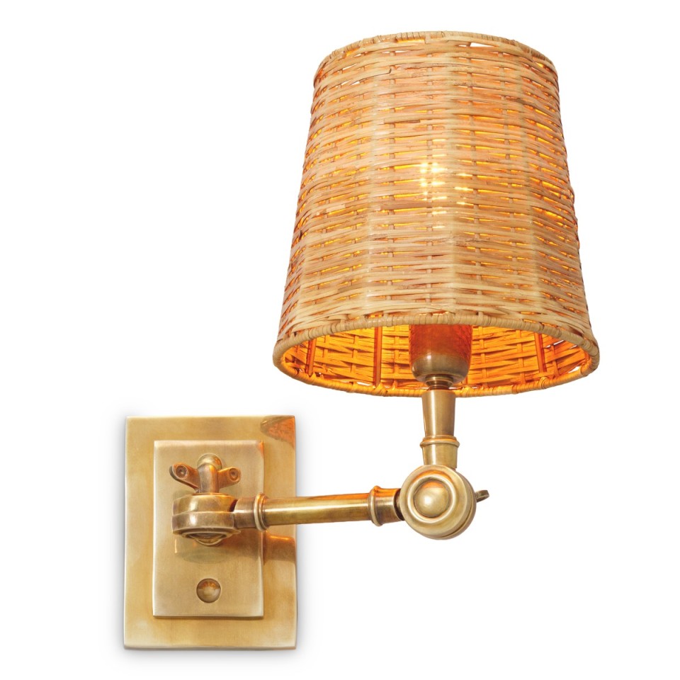 Wentworth vägglampa vintage mässing/rattan 25,5 cm