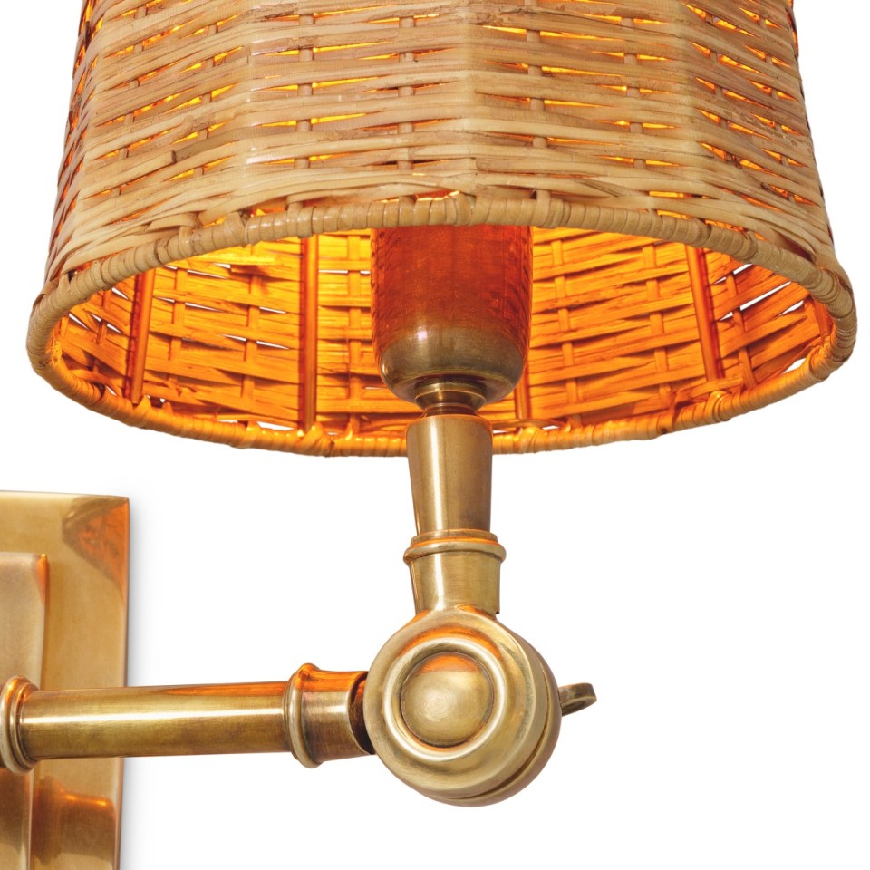 Wentworth vägglampa vintage mässing/rattan 25,5 cm