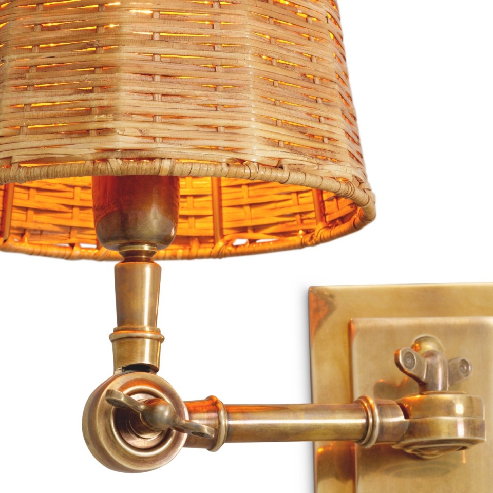 Wentworth vägglampa vintage mässing/rattan 25,5 cm