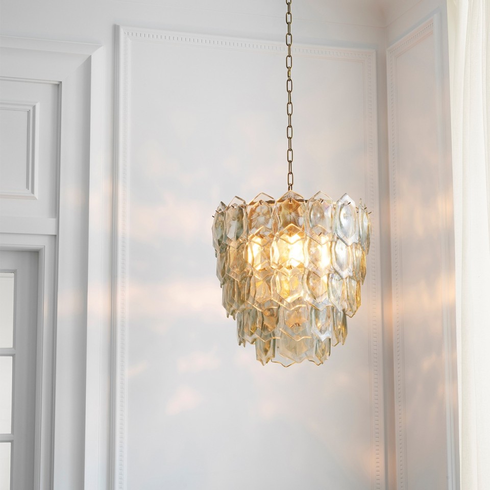 Elias chandelier vintage brass/clear glass 60 cm