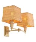 Lexington dubbel vägglampa antikmässing/rattan 27 cm