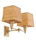Lexington dubbel vägglampa antikmässing/rattan 27 cm