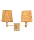 Lexington dubbel vägglampa antikmässing/rattan 27 cm