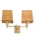 Lexington dubbel vägglampa antikmässing/rattan 27 cm
