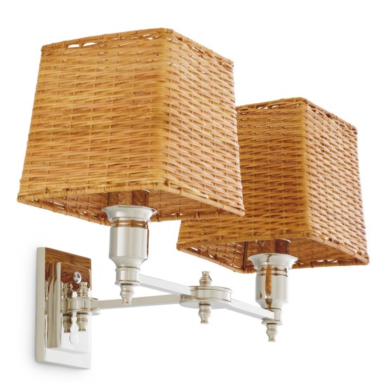 Lexington dubbel vägglampa nickel/rattan 27 cm