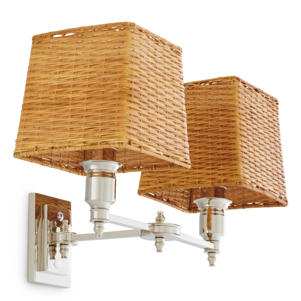 Lexington dubbel vägglampa nickel/rattan 27 cm