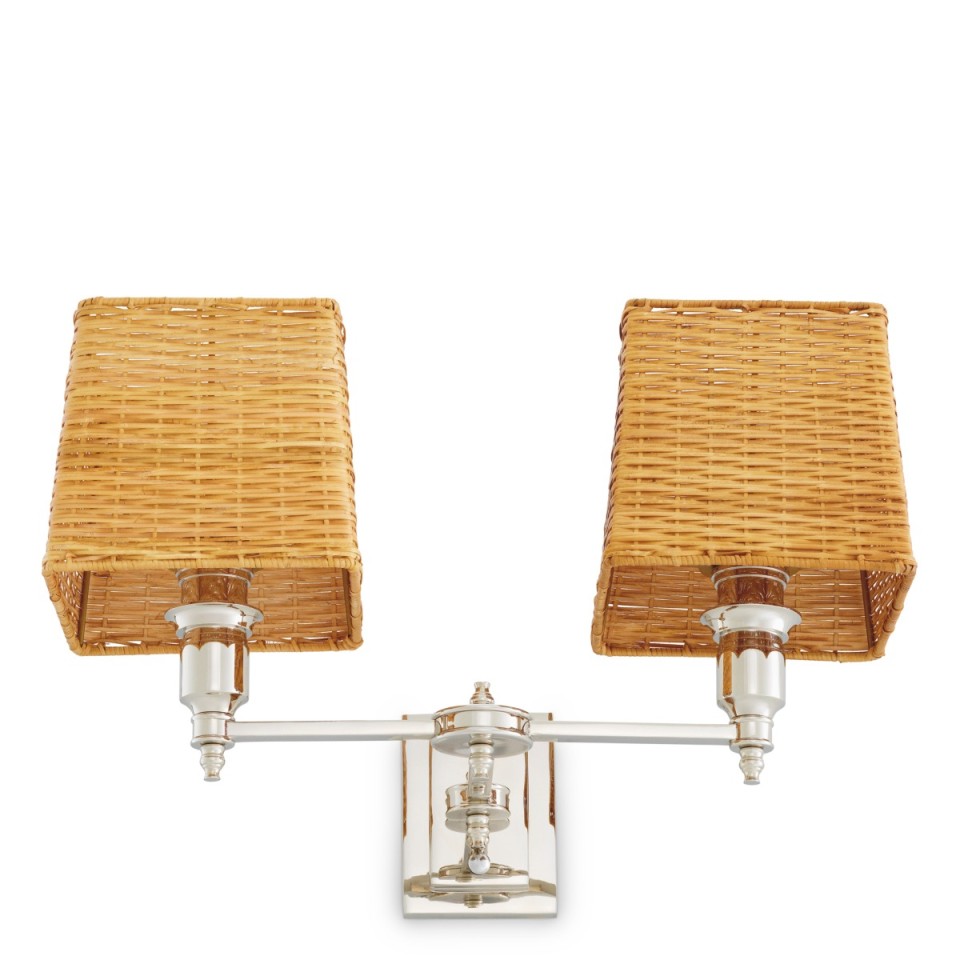 Lexington dubbel vägglampa nickel/rattan 27 cm