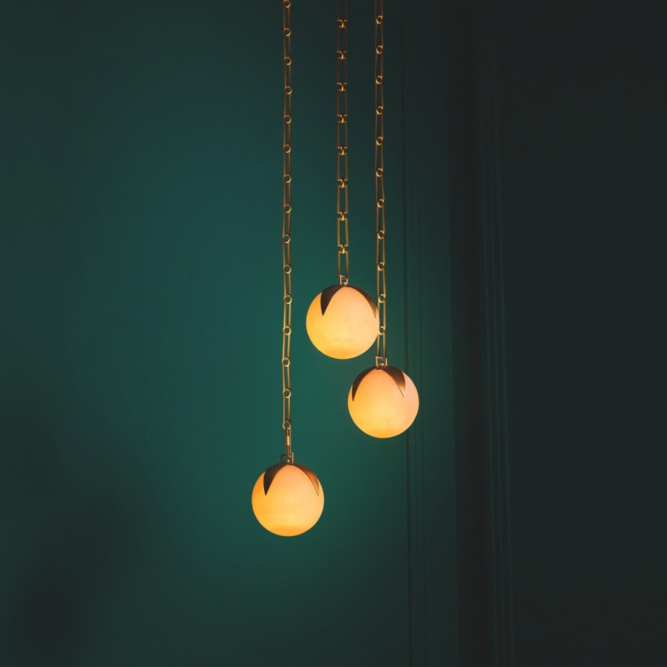 Alesa S chandelier antique brass/alabaster 35 cm