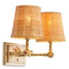 Wentworth dubbel vägglampa vintage mässing/rattan 25,5 cm