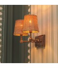 Wentworth dubbel vägglampa vintage mässing/rattan 25,5 cm