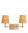 Wentworth dubbel vägglampa vintage mässing/rattan 25,5 cm
