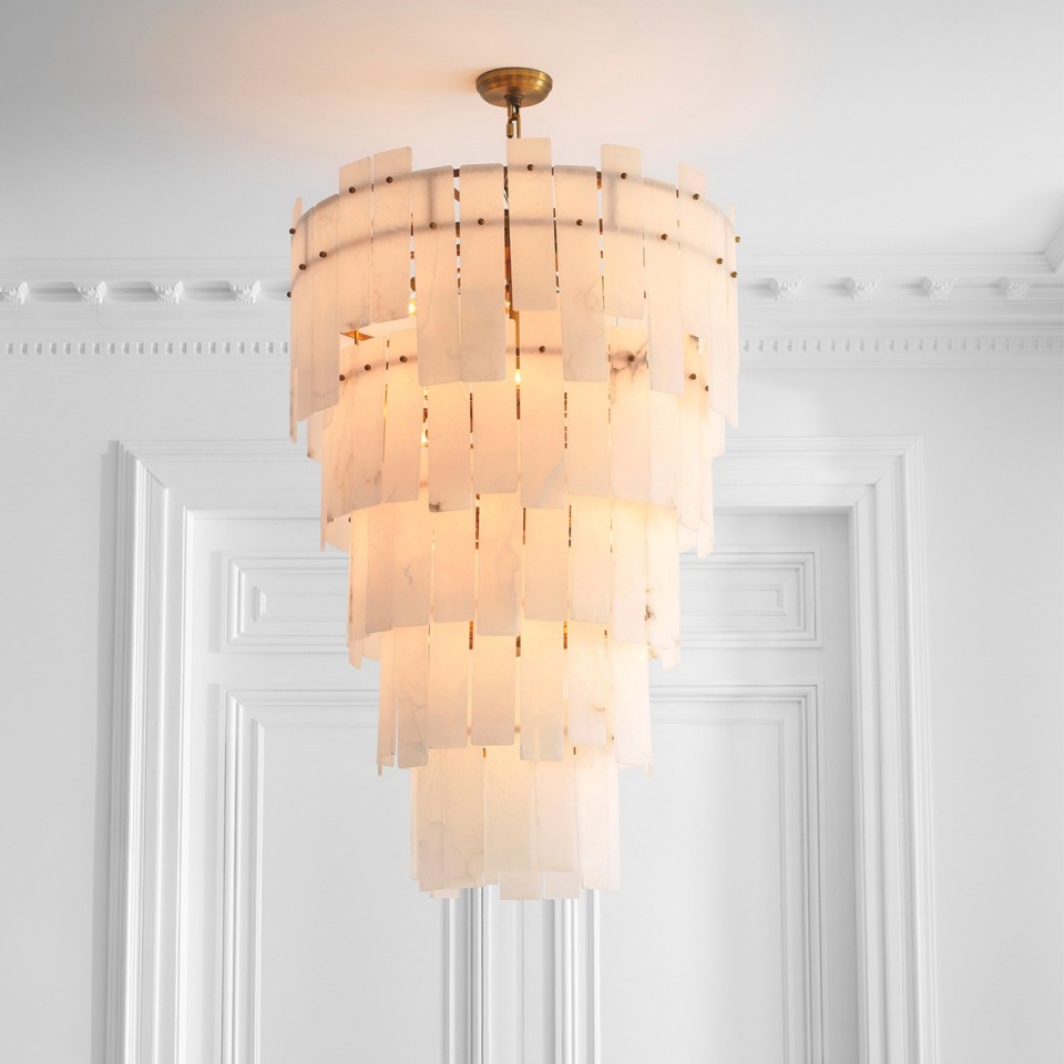 Greyson XL chandelier antique brass/alabaster 88 cm