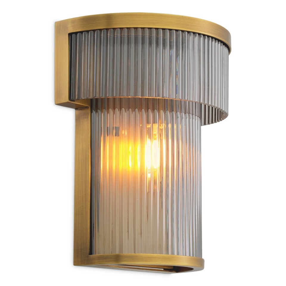 Andromeda vägglampa antikmässing/rökglas 26 cm