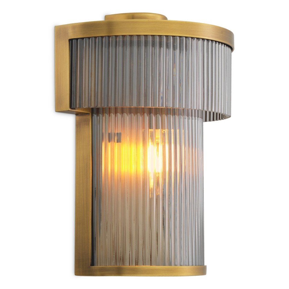 Andromeda vägglampa antikmässing/rökglas 26 cm
