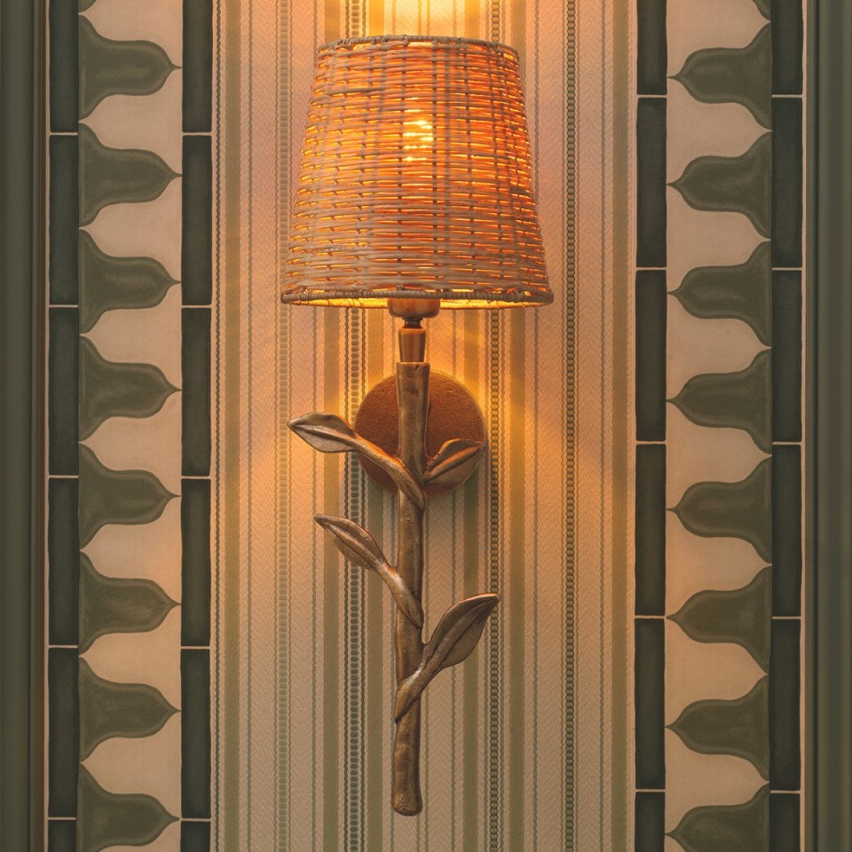 Farini vägglampa vintage mässing/rattan 42,5 cm