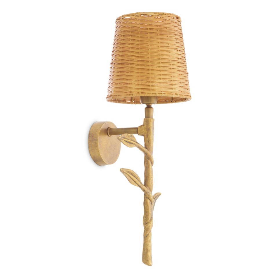 Farini vägglampa vintage mässing/rattan 42,5 cm