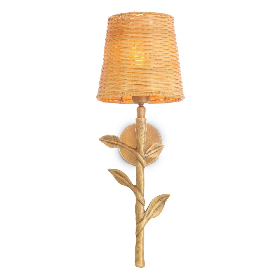 Farini vägglampa vintage mässing/rattan 42,5 cm