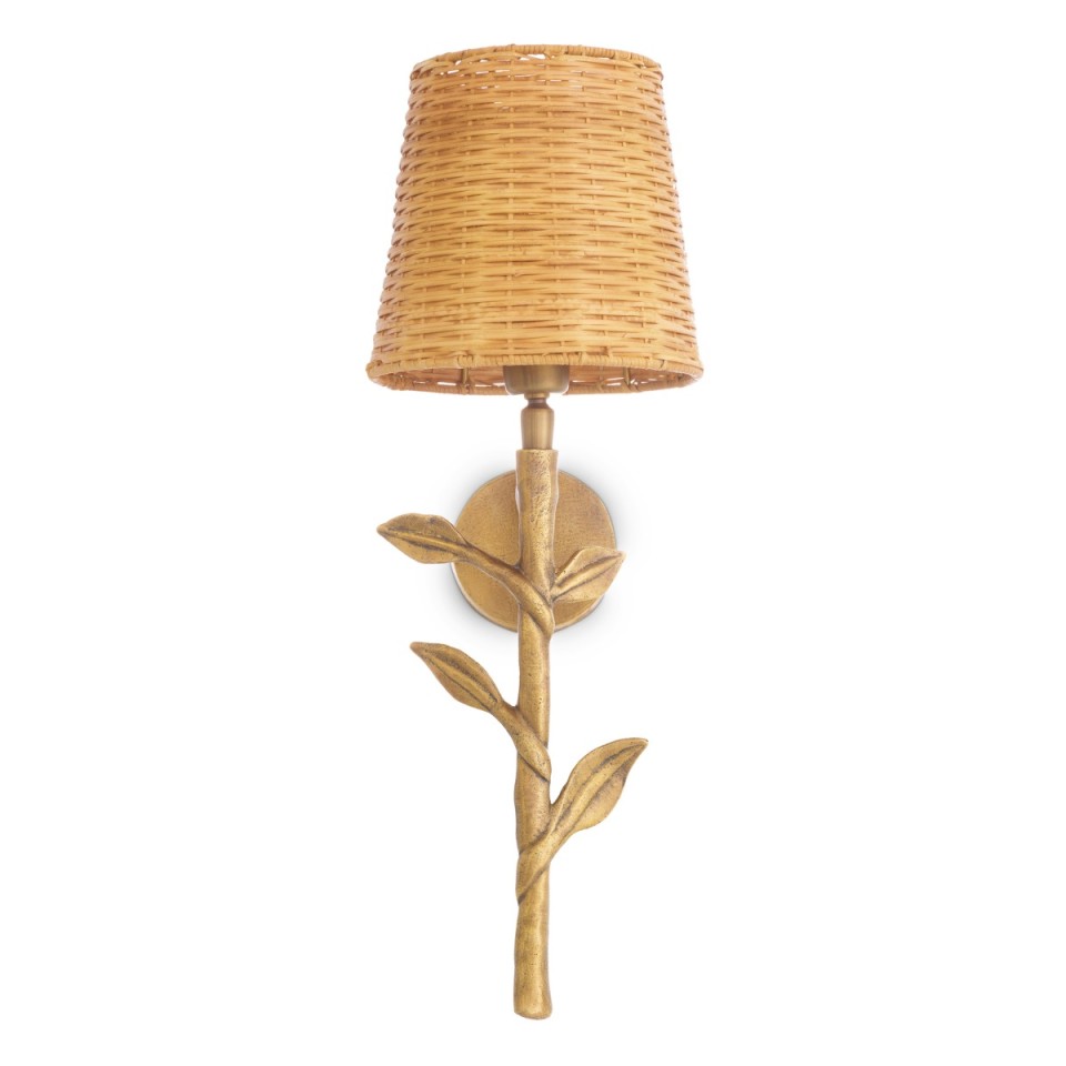 Farini vägglampa vintage mässing/rattan 42,5 cm