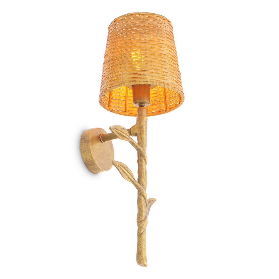 Farini vägglampa vintage mässing/rattan 42,5 cm