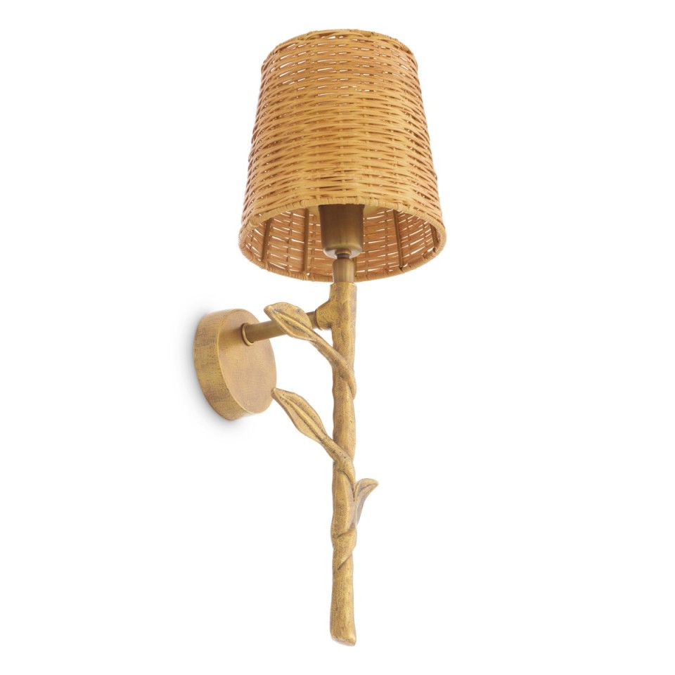 Farini vägglampa vintage mässing/rattan 42,5 cm