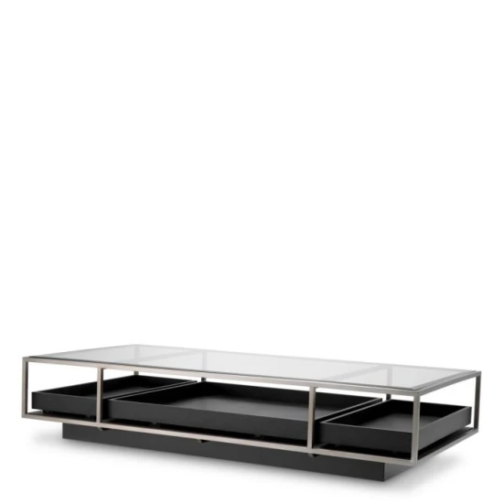 Roxton soffbord borstat stål/glas/svart 180 cm
