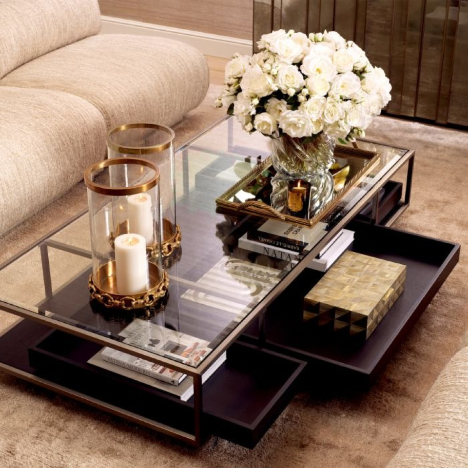 Roxton coffee table brushed steel/glass/black 180 cm