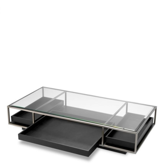 Roxton coffee table brushed steel/glass/black 180 cm
