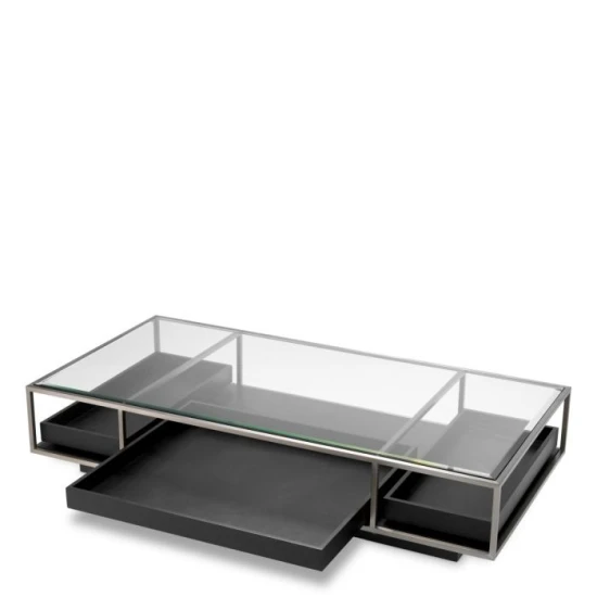 Roxton soffbord borstat stål/glas/svart 180 cm Roxton soffbord borstat stål/glas/svart 180 cm