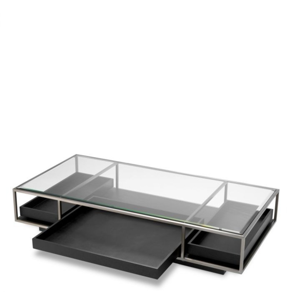 Roxton coffee table brushed steel/glass/black 180 cm