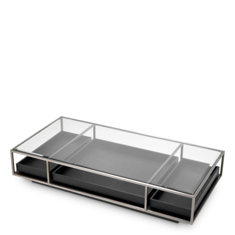 Roxton coffee table brushed steel/glass/black 180 cm