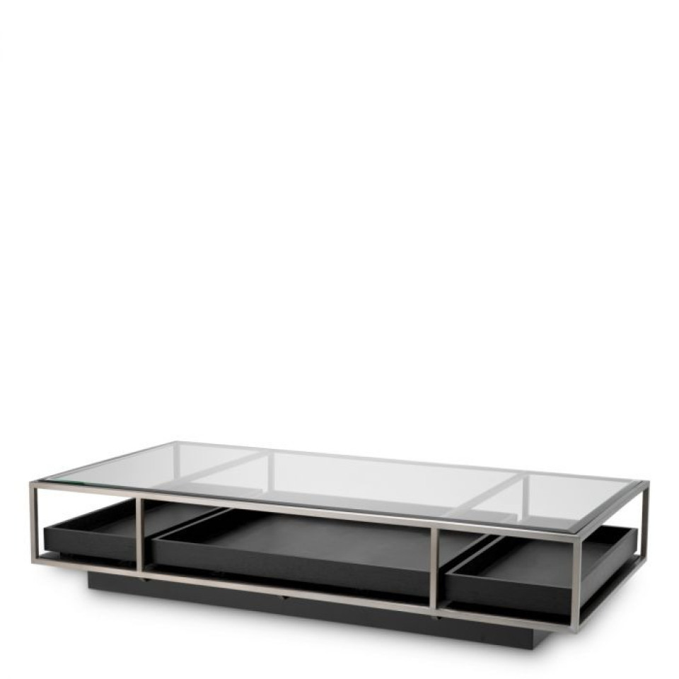 Roxton coffee table brushed steel/glass/black 180 cm