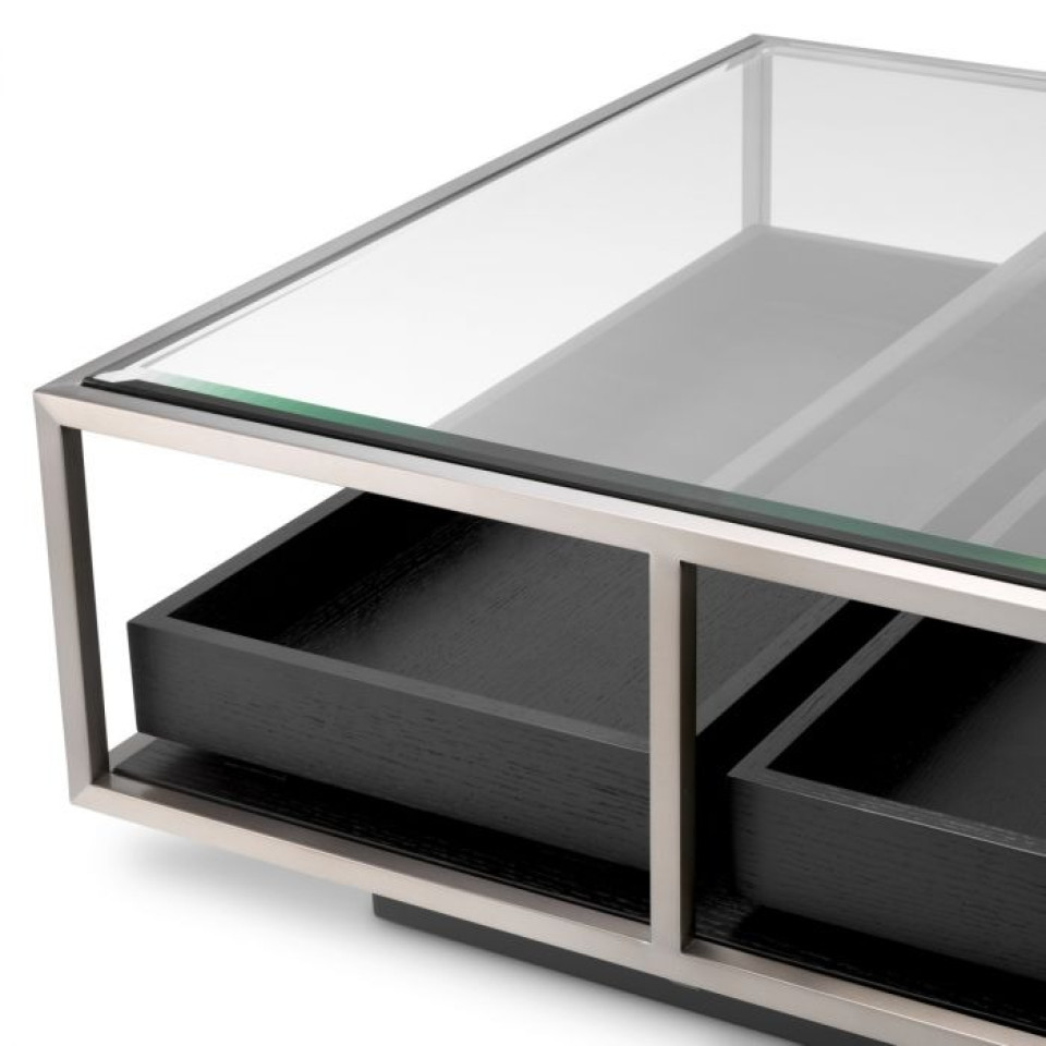 Roxton coffee table brushed steel/glass/black 180 cm