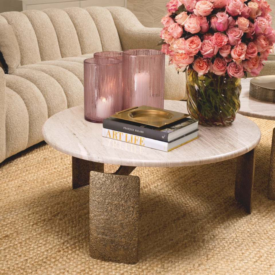 Bodega coffee table antique brass/beige marble 100 cm